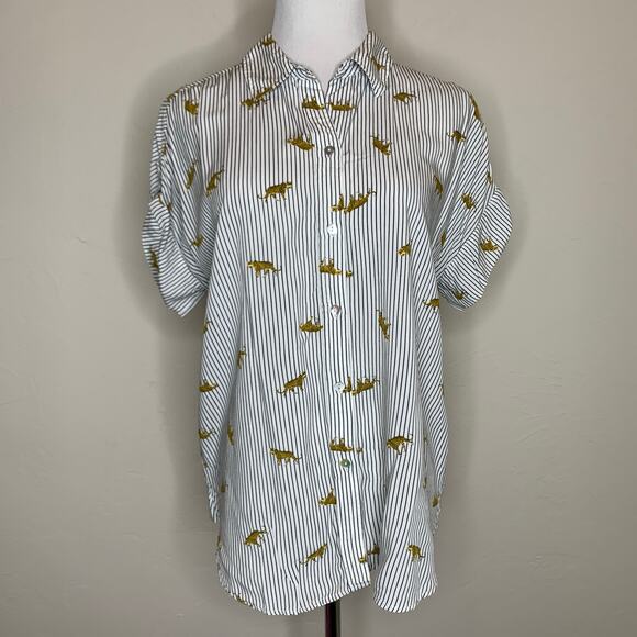 Jane & Delancey Flowy Top Striped w Cheetah Leopard Design Medium - Picture 1 of 9